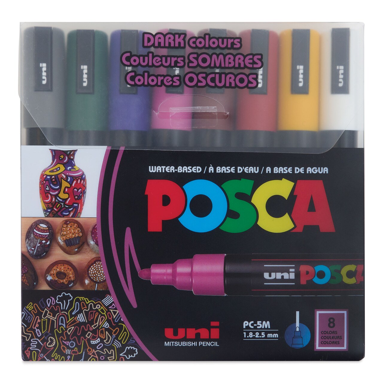 Posca Paint Markers - Set of 8, Dark Colors, Medium Bullet Tip, 2.5 mm